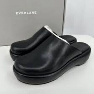 Everlane The Puffa Flatform Mules Black Leather Platform Clogs Size 10.5 NWOT
